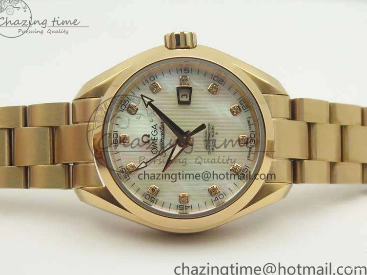 0317 Timeless Aqua Terra Ladies 35mm RG V6F Best Edition White MOP Dial On RG Bracelet A 8102